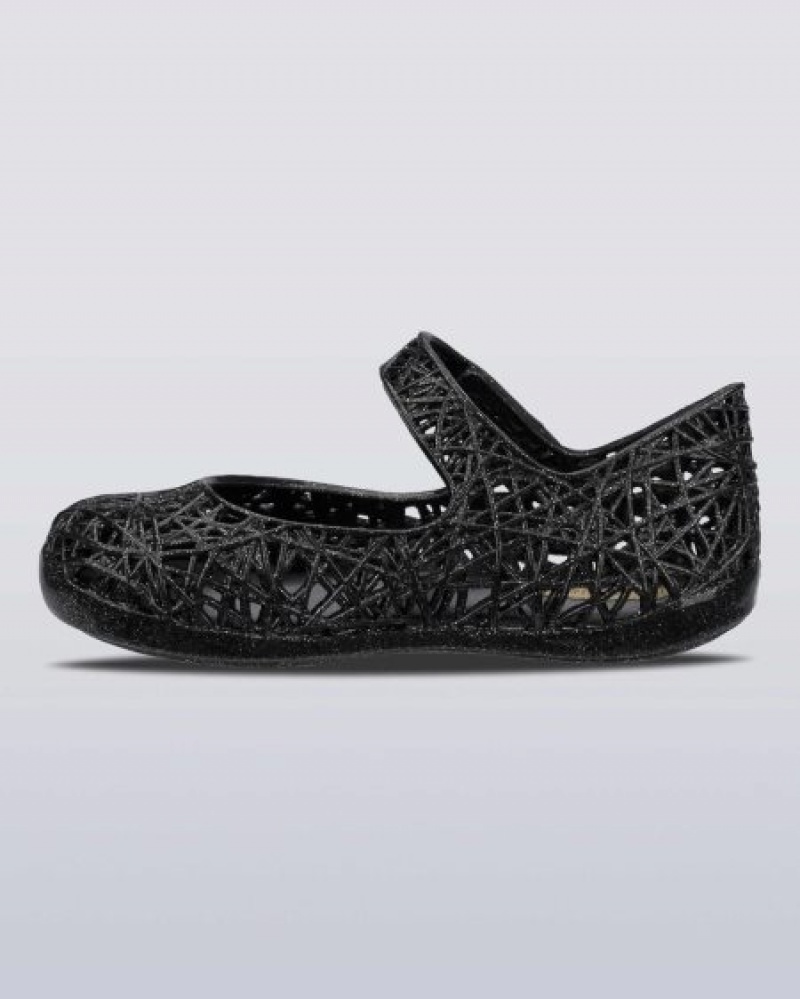 Mini Melissa Campana Zig Zag Flats Bebek Black/Silver Glitter Türkiye | 03718GZNM