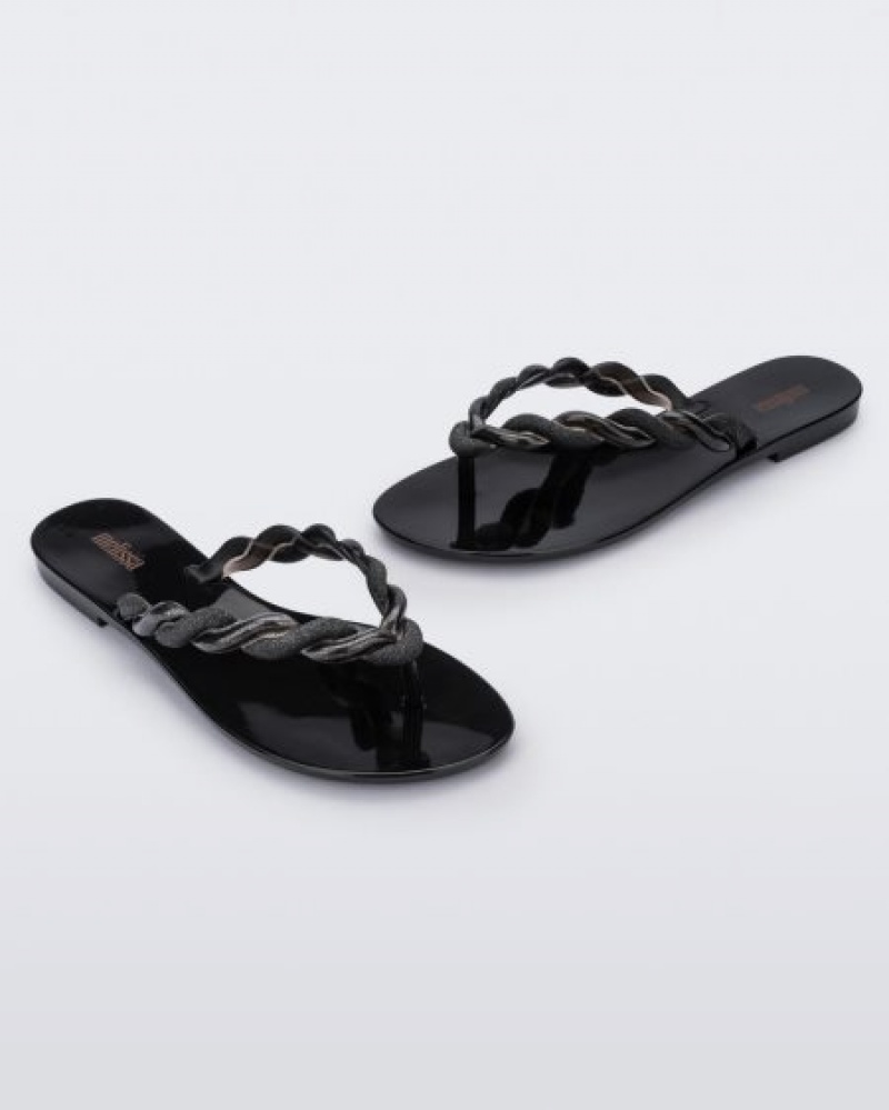 Melissa Louise Flip Flop Flip Flops Kadın Black/Gold Türkiye | 96341CKEG