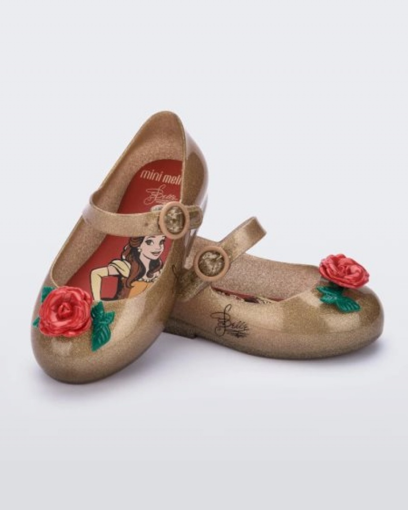 Mini Melissa Sweet Love Princess Flats Bebek Gold/Red Türkiye | 60947RPTN