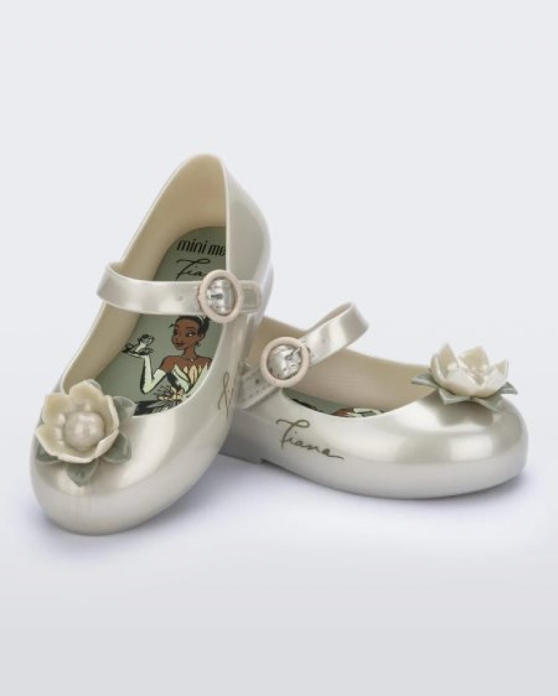 Mini Melissa Sweet Love Princess Flats Bebek Metallic White/Green Türkiye | 20487RGED