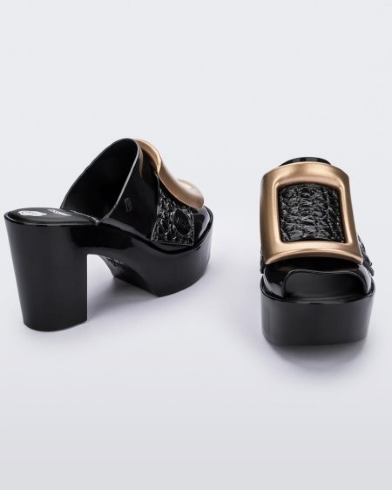 Melissa Tokalı Up Mule Topuklu Ayakkabılar Kadın Black/Gold Türkiye | 93408JNTK