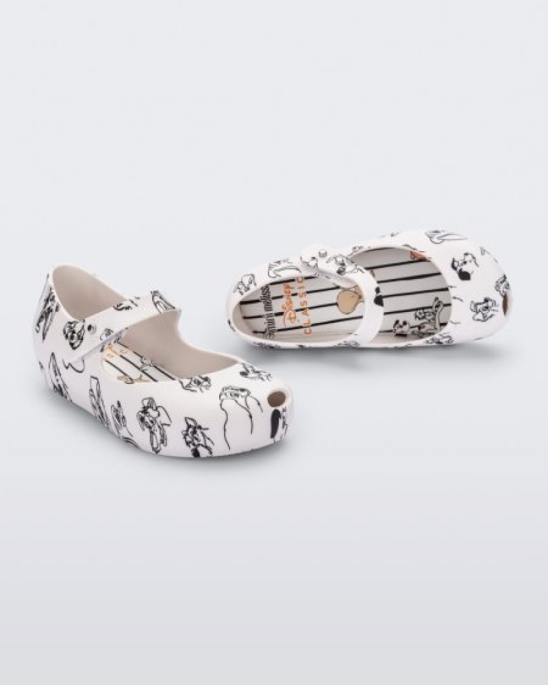 Mini Melissa Ultragirl Cats & Dogs Flats Bebek White/Grey Türkiye | 13670EGIQ